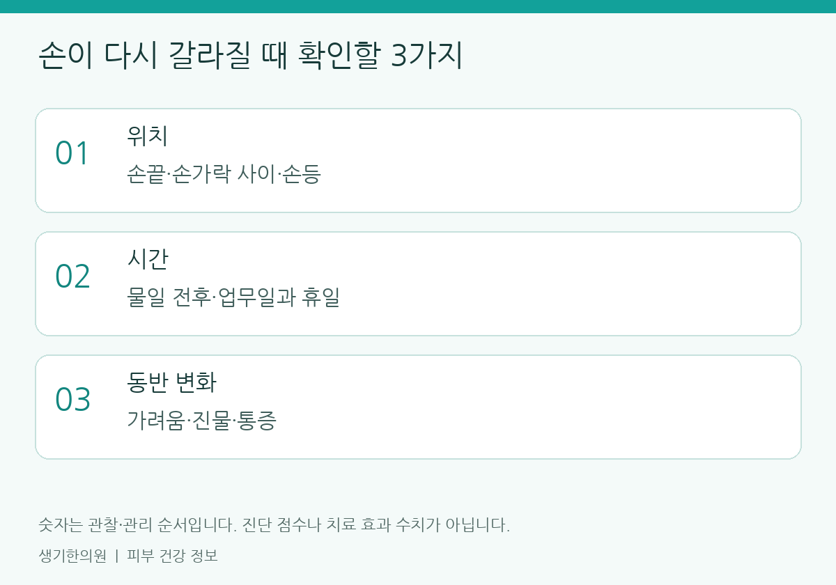 관찰할 항목을 정리한 설명도. 숫자는 진단 점수가 아닙니다.