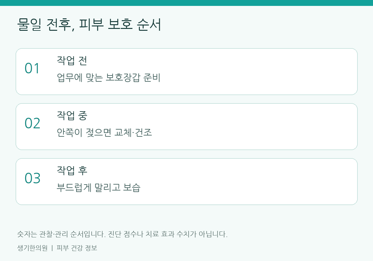 생활과 진료 준비에 관한 설명도. 개인별 관리 방법은 피부 상태에 따라 달라집니다.
