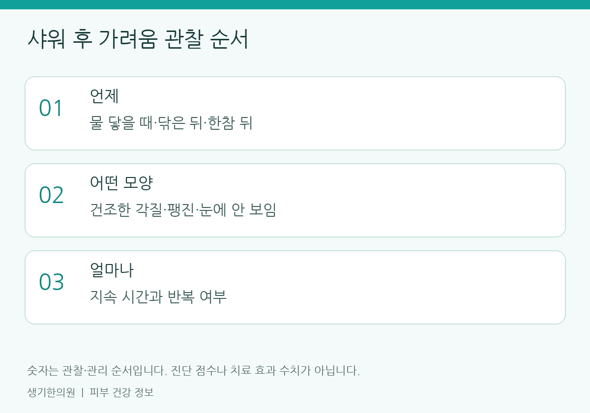관찰할 항목을 정리한 설명도. 숫자는 진단 점수가 아닙니다.