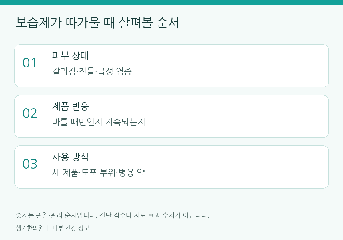 관찰할 항목을 정리한 설명도. 숫자는 진단 점수가 아닙니다.