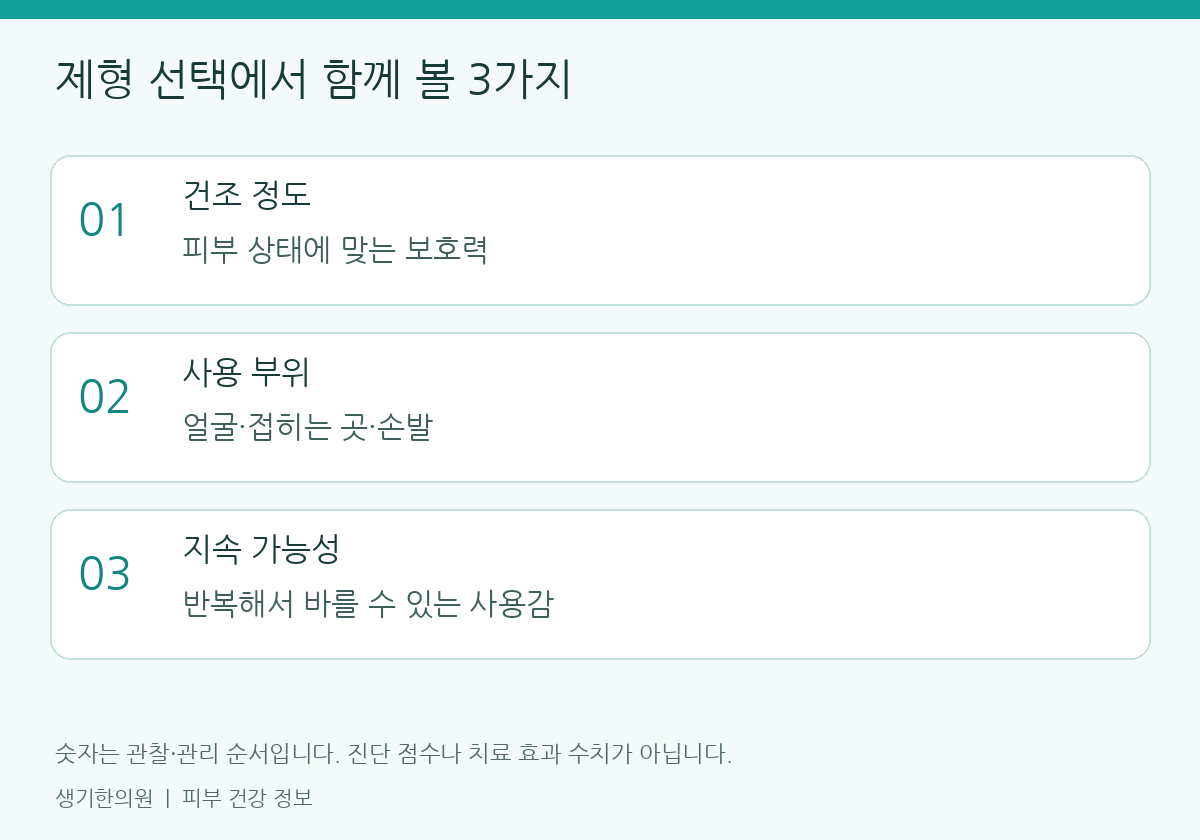 생활과 진료 준비에 관한 설명도. 개인별 관리 방법은 피부 상태에 따라 달라집니다.