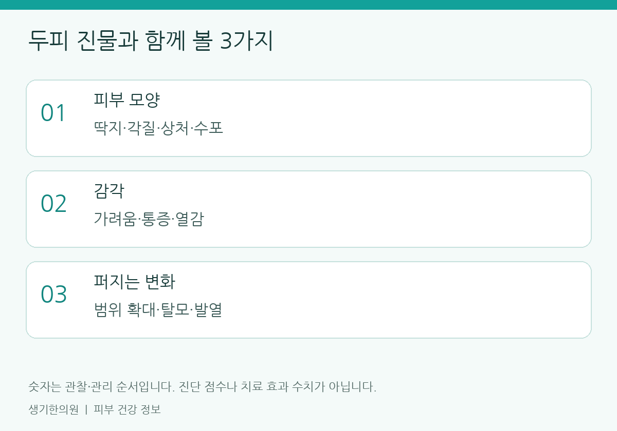 관찰할 항목을 정리한 설명도. 숫자는 진단 점수가 아닙니다.