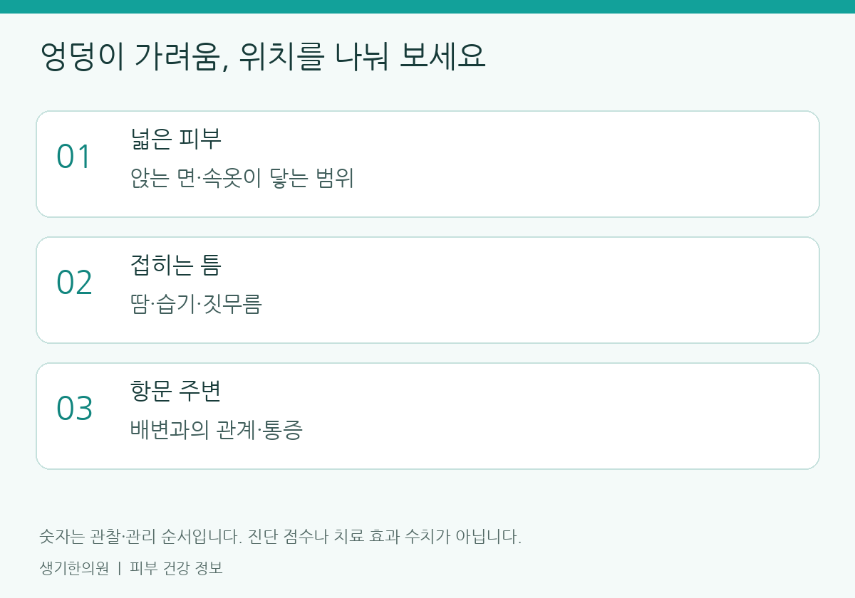관찰할 항목을 정리한 설명도. 숫자는 진단 점수가 아닙니다.