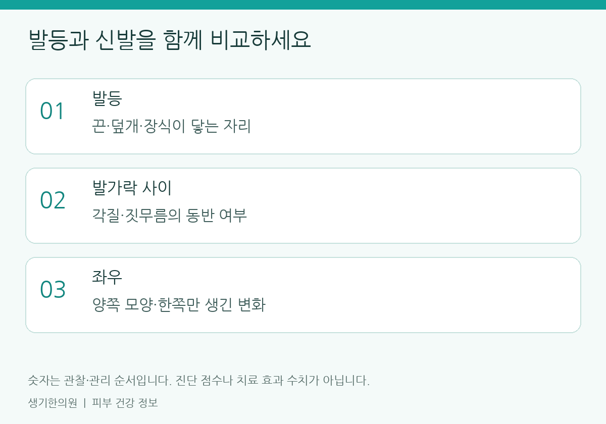 관찰할 항목을 정리한 설명도. 숫자는 진단 점수가 아닙니다.