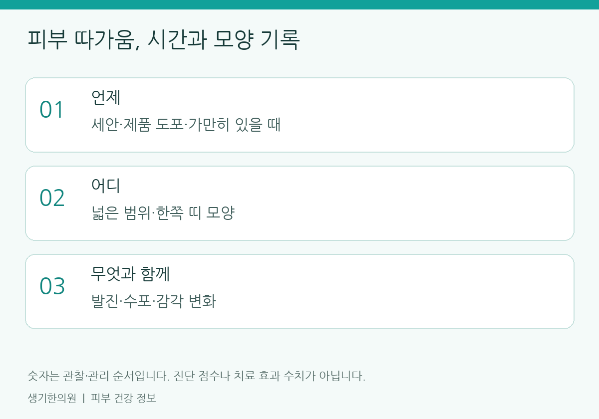 관찰할 항목을 정리한 설명도. 숫자는 진단 점수가 아닙니다.