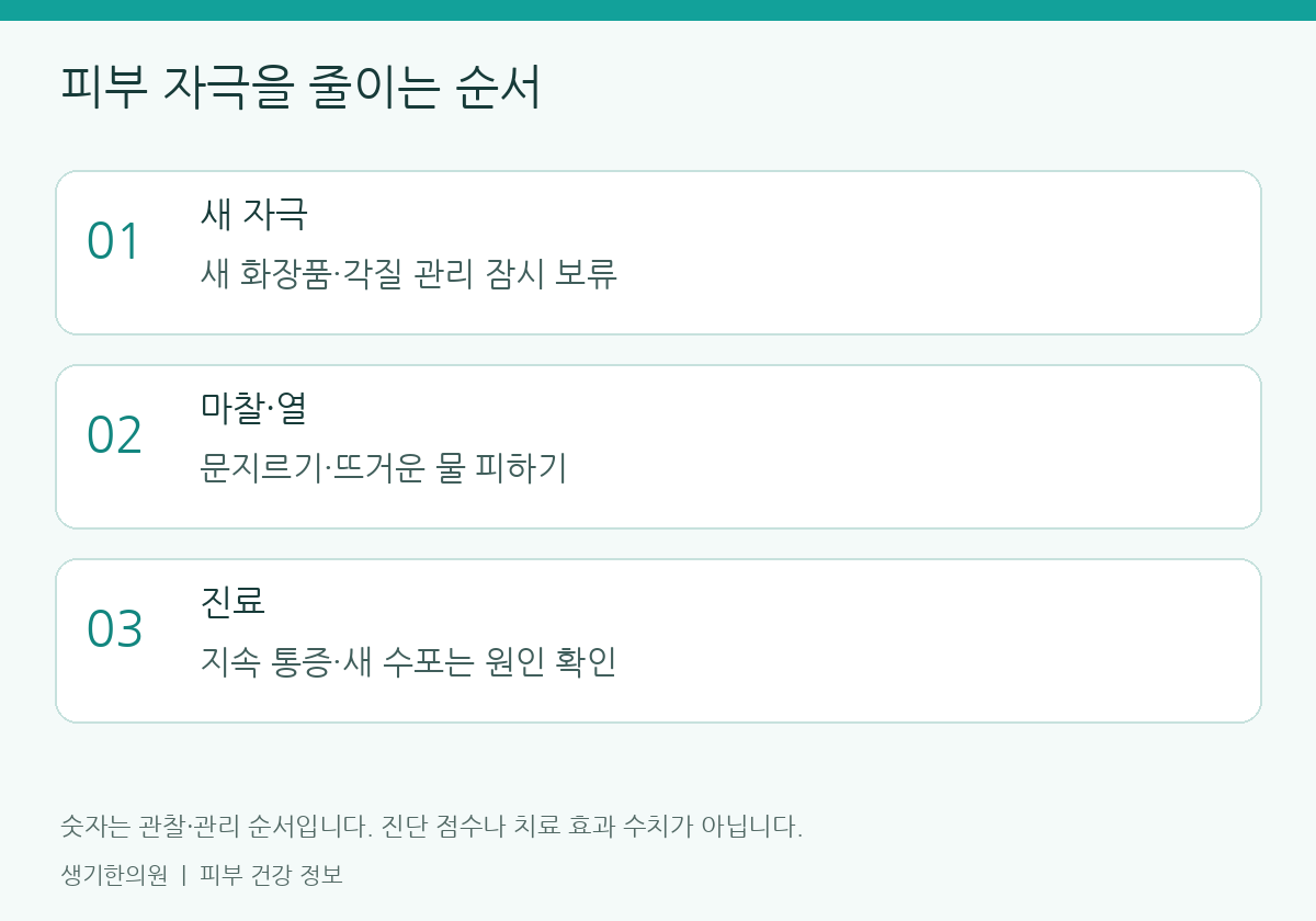 생활과 진료 준비에 관한 설명도. 개인별 관리 방법은 피부 상태에 따라 달라집니다.