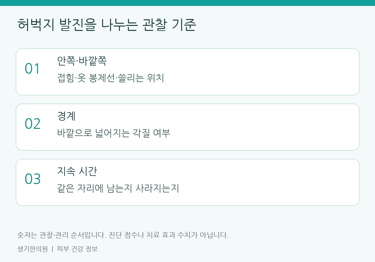 관찰할 항목을 정리한 설명도. 숫자는 진단 점수가 아닙니다.
