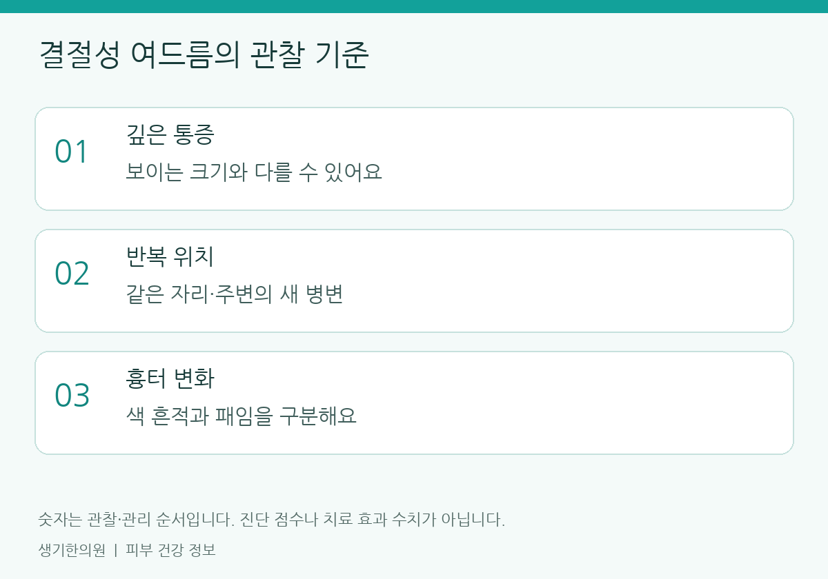 관찰할 항목을 정리한 설명도. 숫자는 진단 점수가 아닙니다.