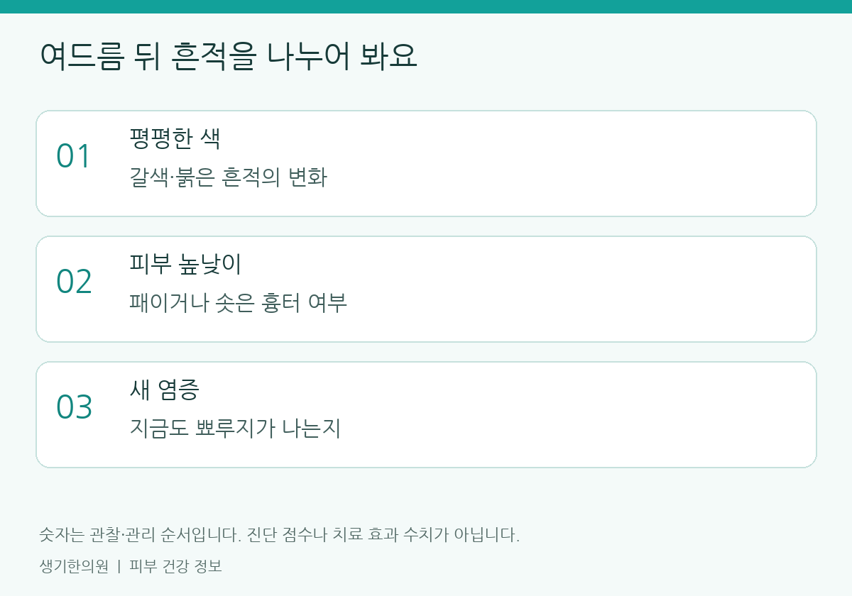 관찰할 항목을 정리한 설명도. 숫자는 진단 점수가 아닙니다.