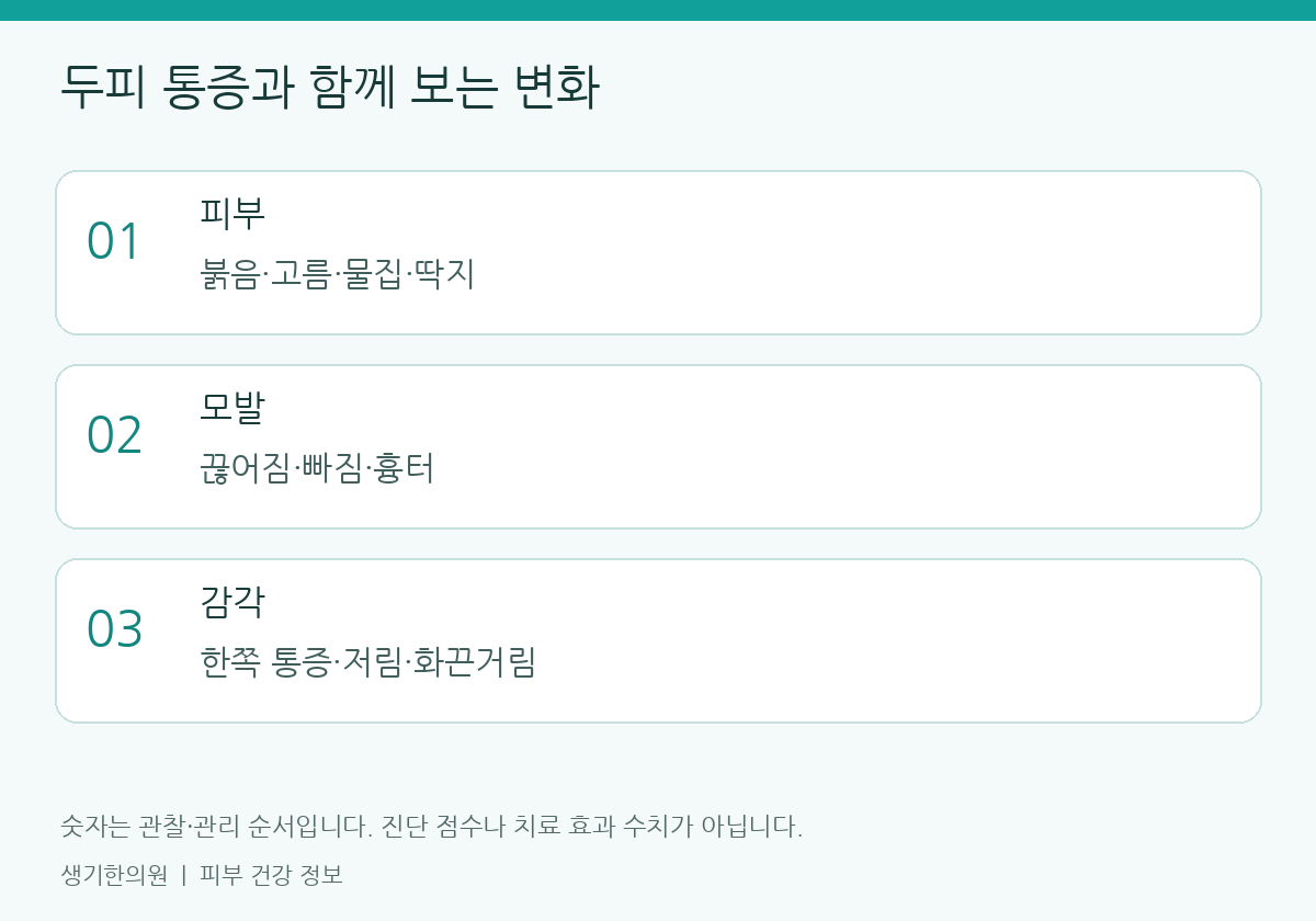 관찰할 항목을 정리한 설명도. 숫자는 진단 점수가 아닙니다.