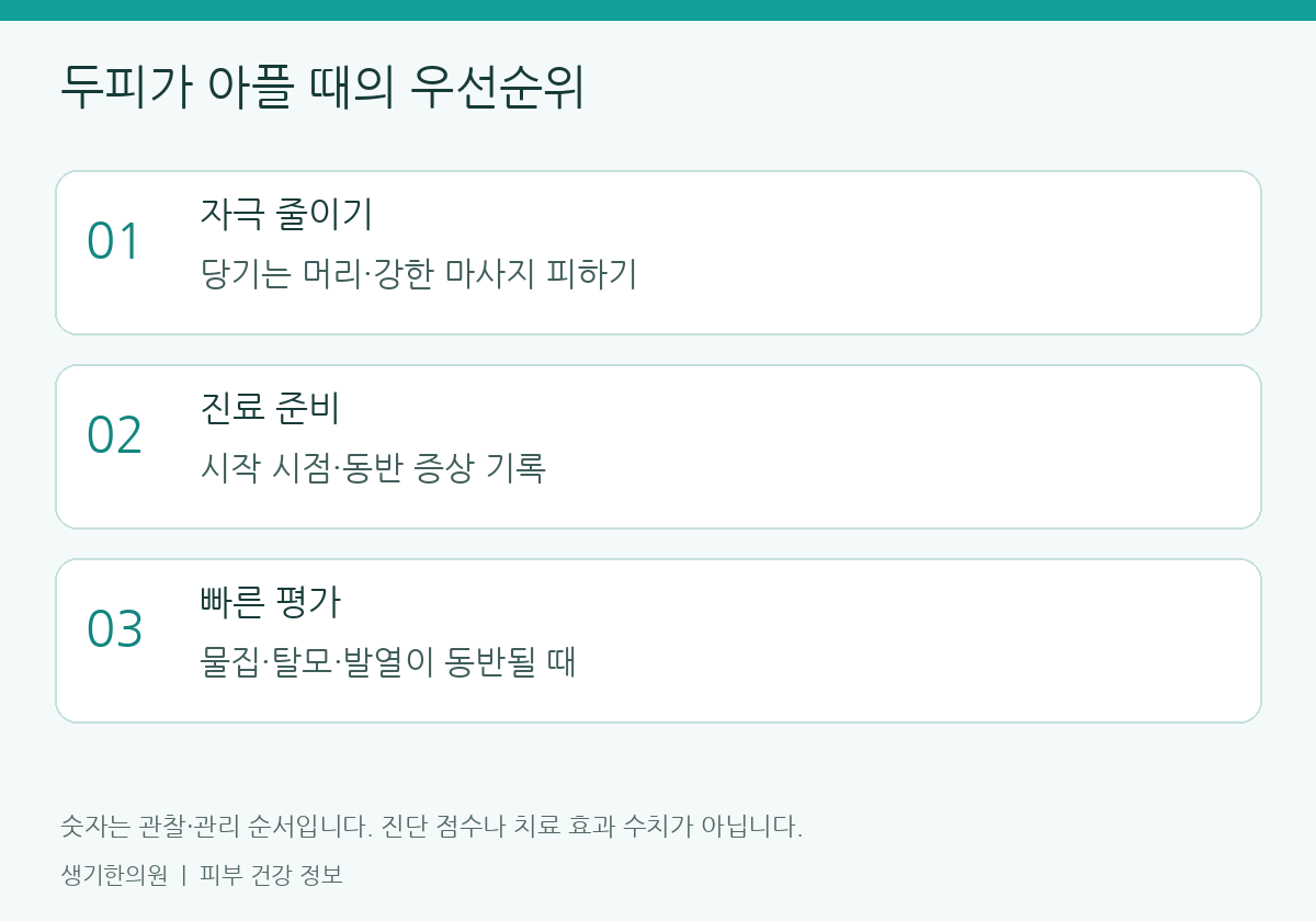 생활과 진료 준비에 관한 설명도. 개인별 관리 방법은 피부 상태에 따라 달라집니다.