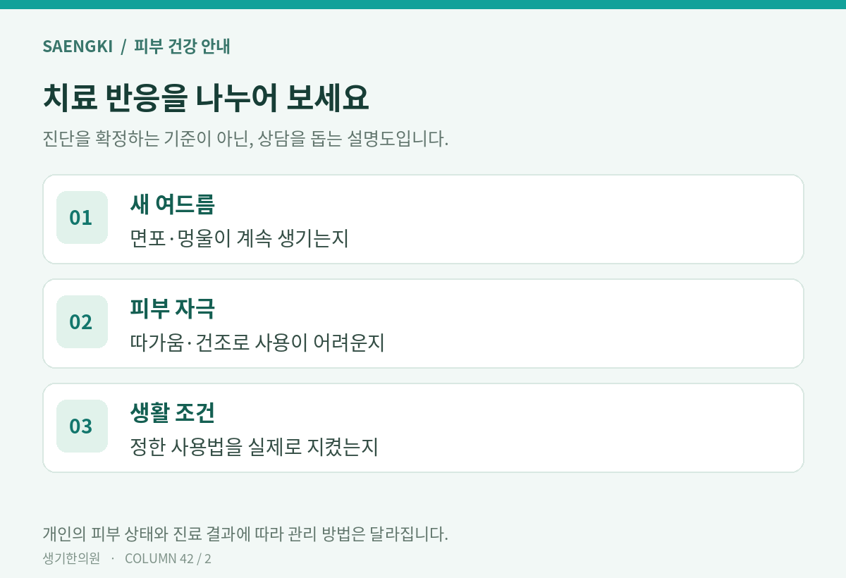 치료 반응을 나누어 보세요 — 개인별 적용은 진료에서 확인하세요.
