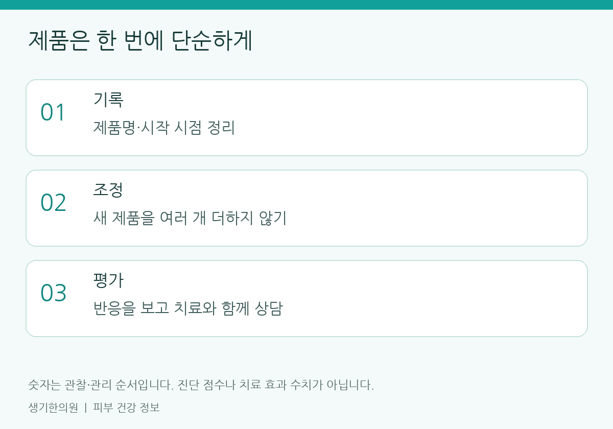 생활과 진료 준비에 관한 설명도. 개인별 관리 방법은 피부 상태에 따라 달라집니다.