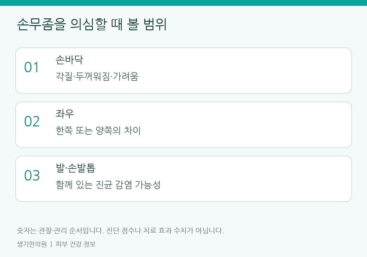 관찰할 항목을 정리한 설명도. 숫자는 진단 점수가 아닙니다.