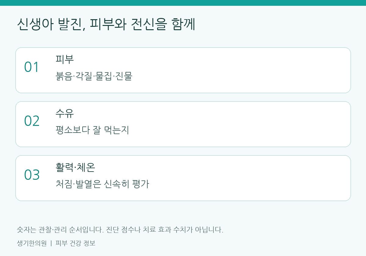 관찰할 항목을 정리한 설명도. 숫자는 진단 점수가 아닙니다.
